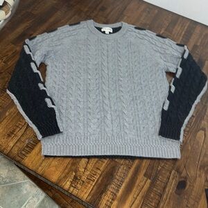 Crosby & Howard Sweater grey & charcoal cable knit Pure Extra Fine Merino Wool M